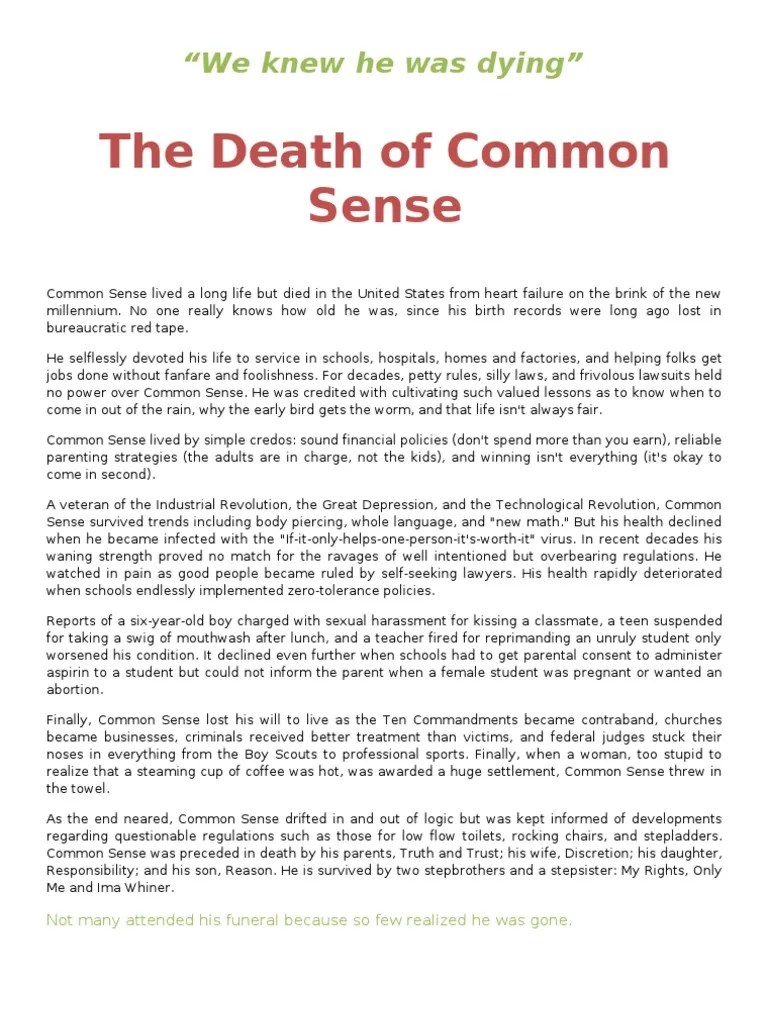Obituary for Common Sense PDF Violence
