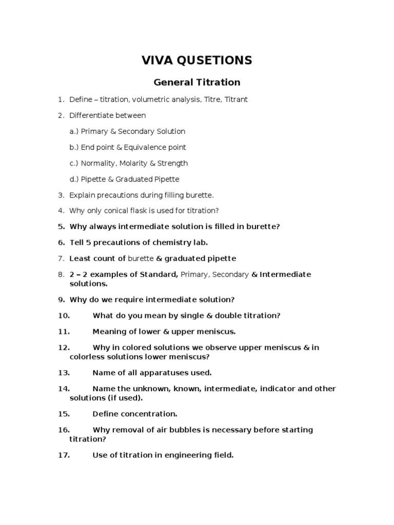Viva Questions Chemistry