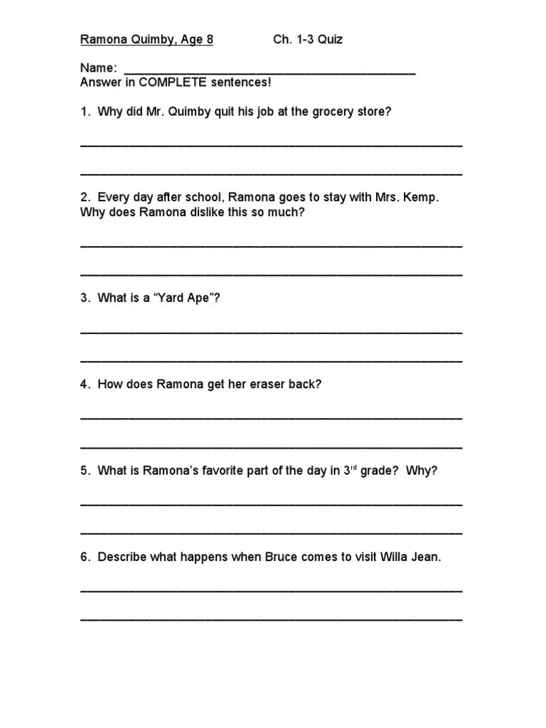 Ramona Quimby Age 8 PDF