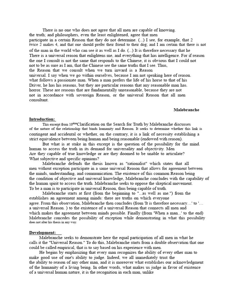 Text Malebranche The Reason Corrected PDF Reason Truth