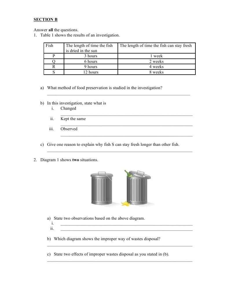 Y6 Sains Waste Disposal Quiz PDF Food Preservation Foods