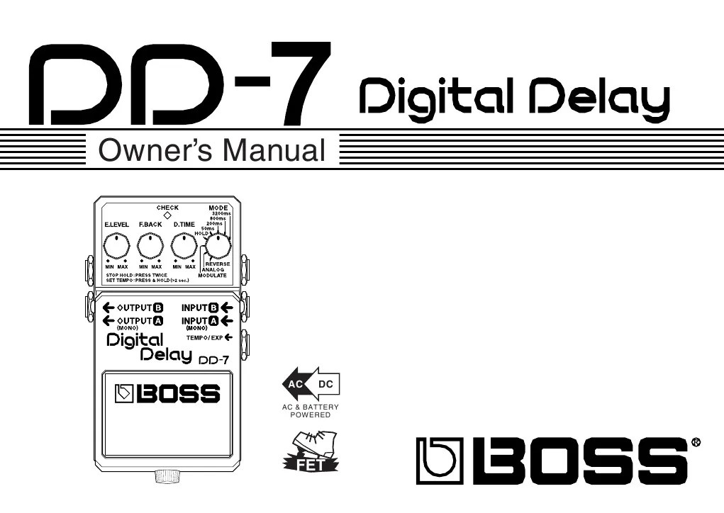 Manual BOSS Digital Delay (DD7) PDF Power Supply