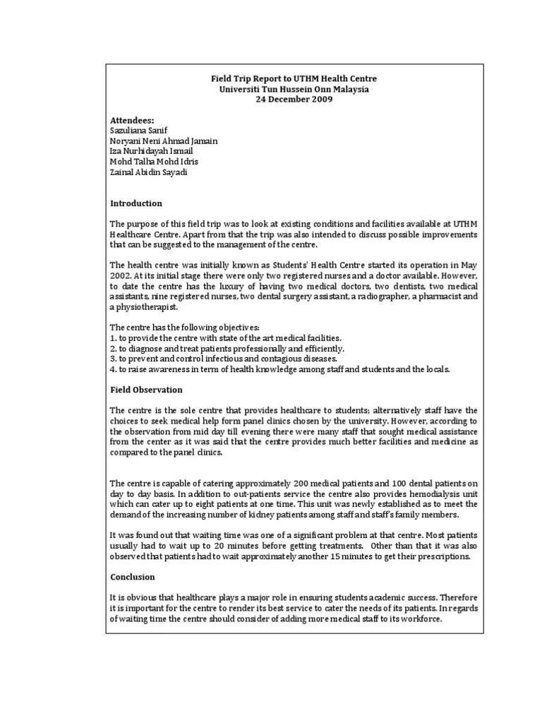 Field Trip Report Patient Health Care