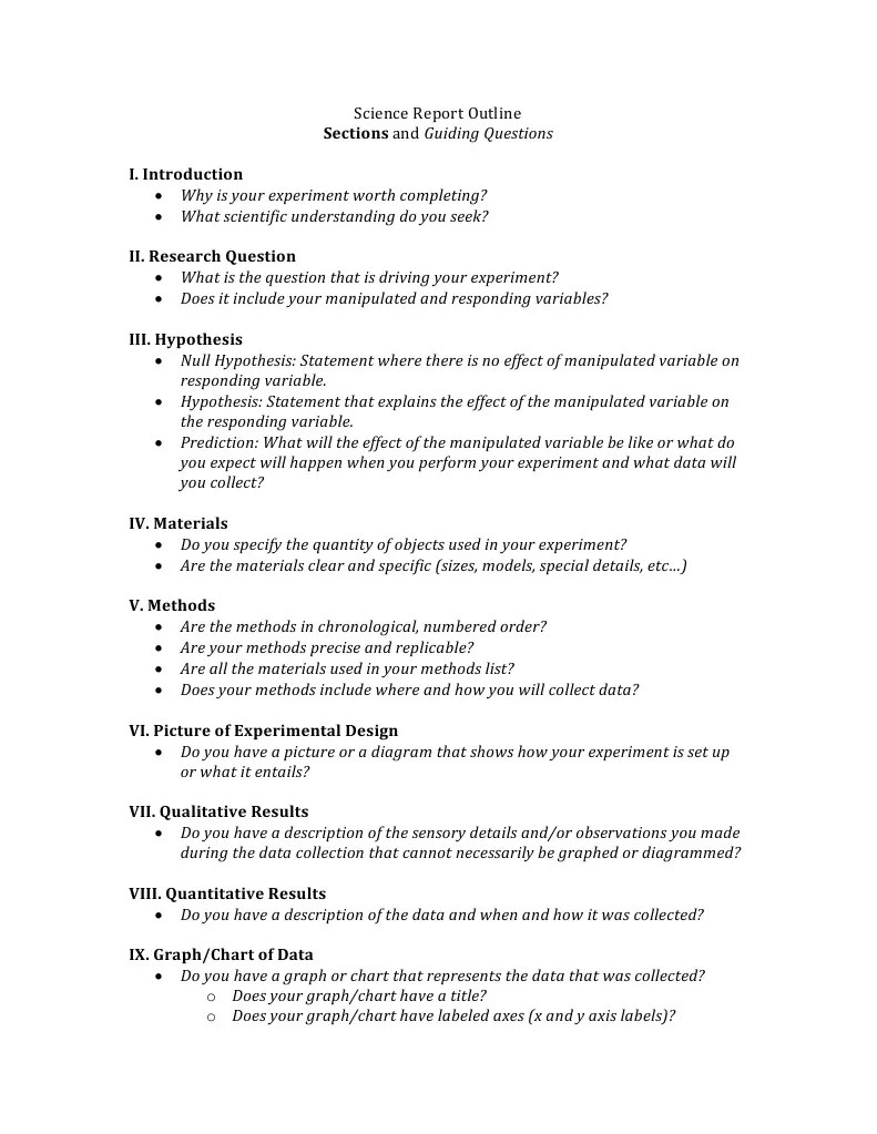 science report outline Chart Experiment
