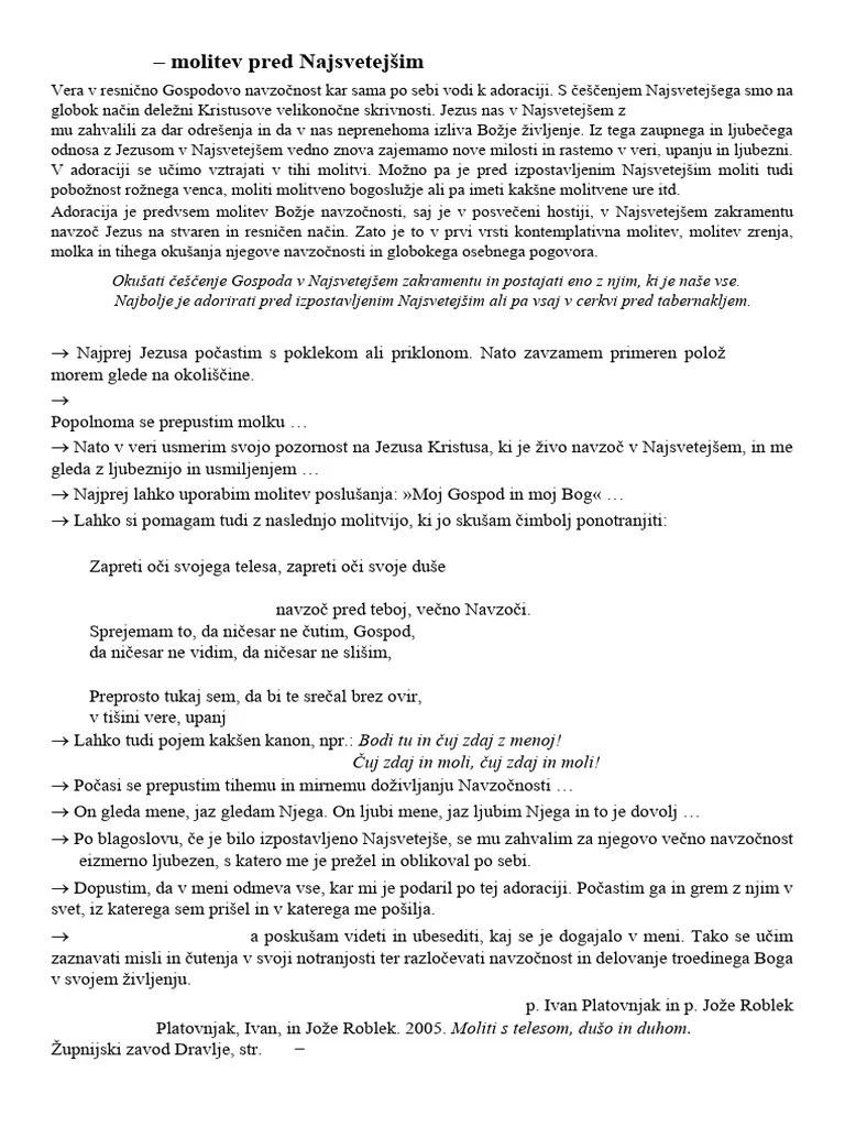 Adoracija E28093 Molitev Pred Najsvetejc5a1im Pdf