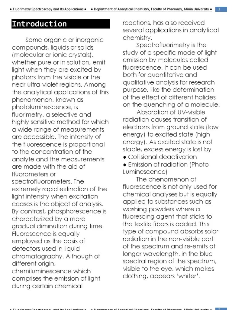 Applications of Fluorimetry Spectroscopy in Analytical Chemistry PDF