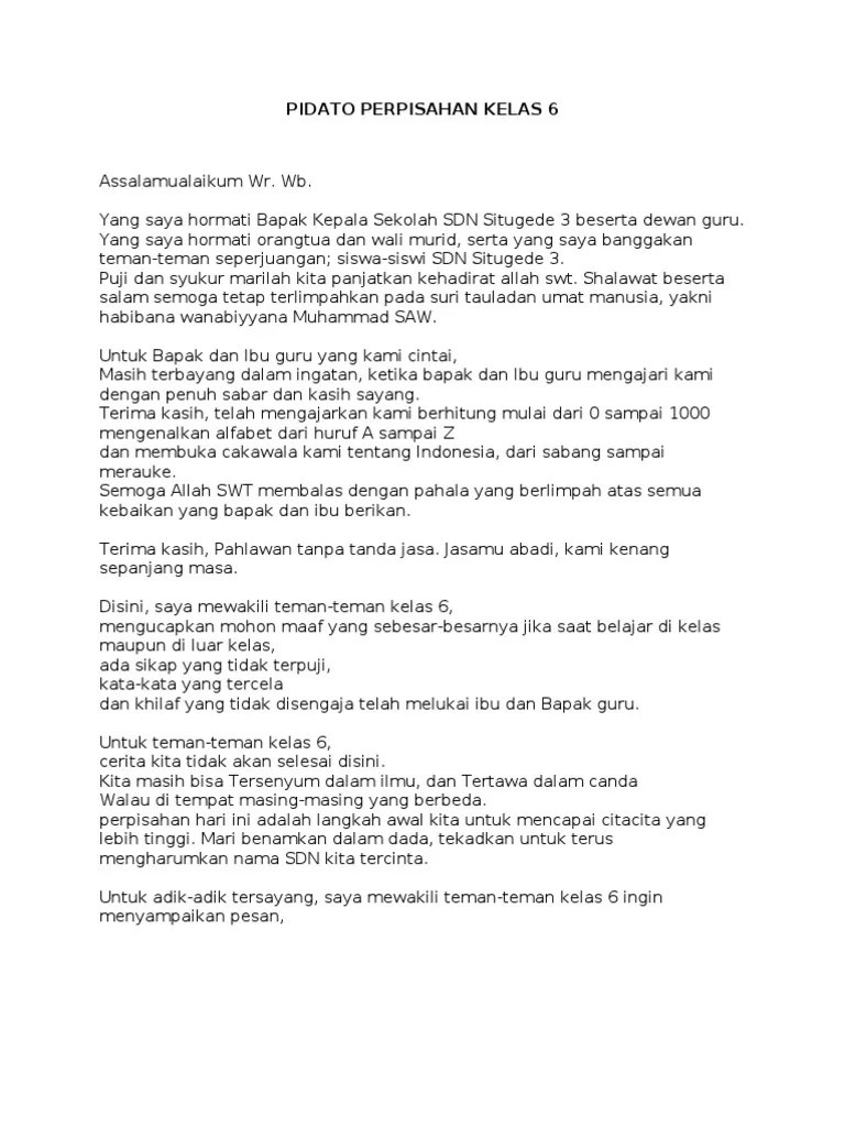 Pidato Perpisahan Kelas 6 | PDF