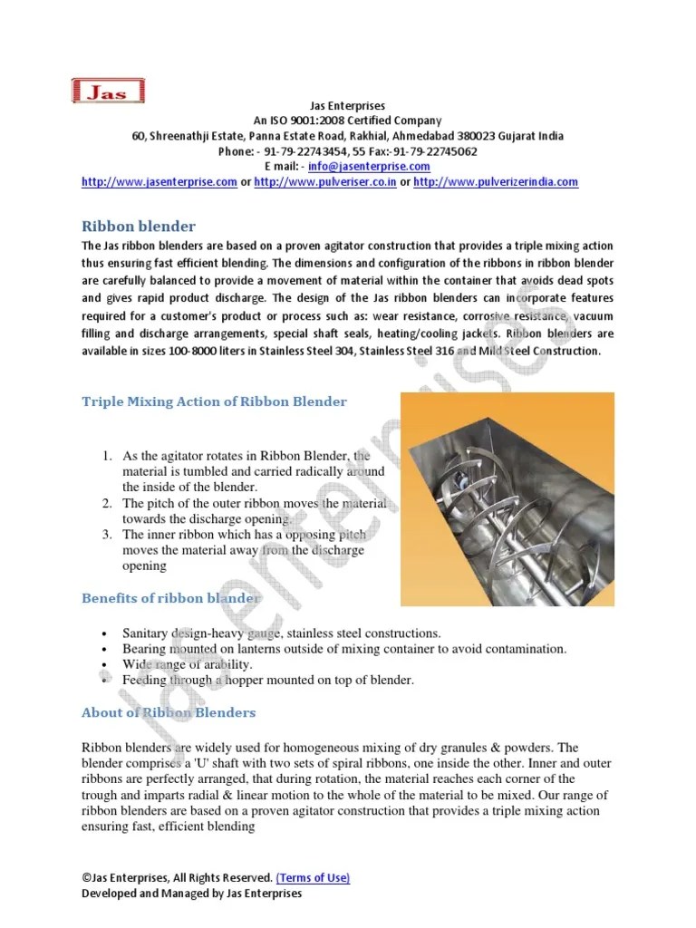 Ribbon Blender PDF Blender Steel