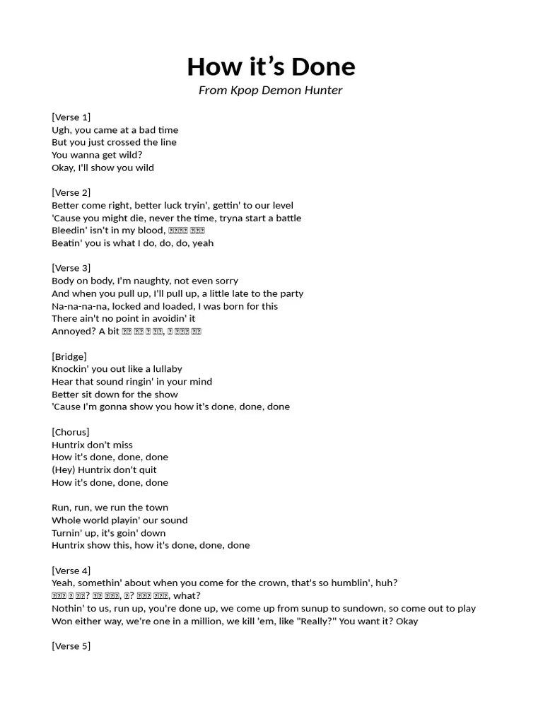 Huntrix How It's Done Lyrics PDF