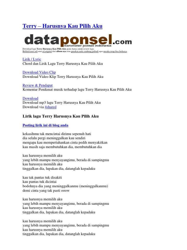 Lirik Lagu Harusnya Kau Pilih Aku – Kami