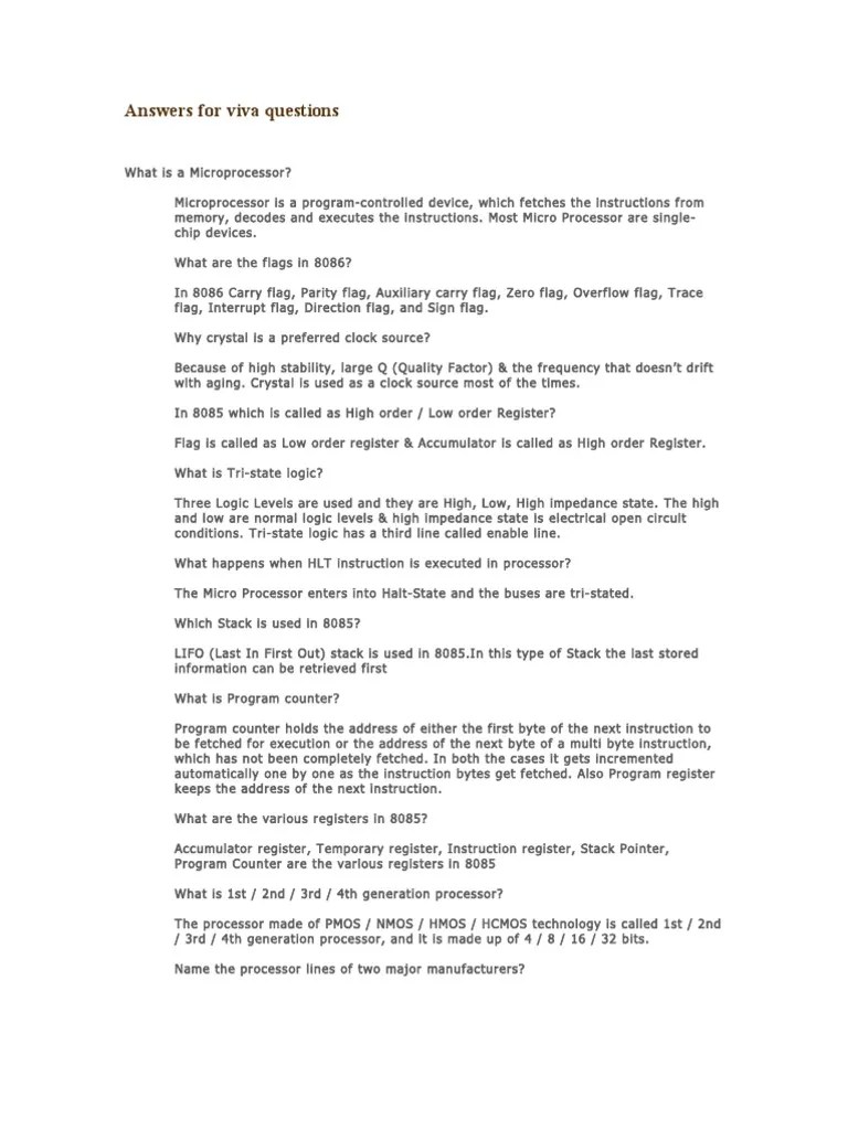 Viva Questions For MP Lab PDF Subroutine Instruction Set