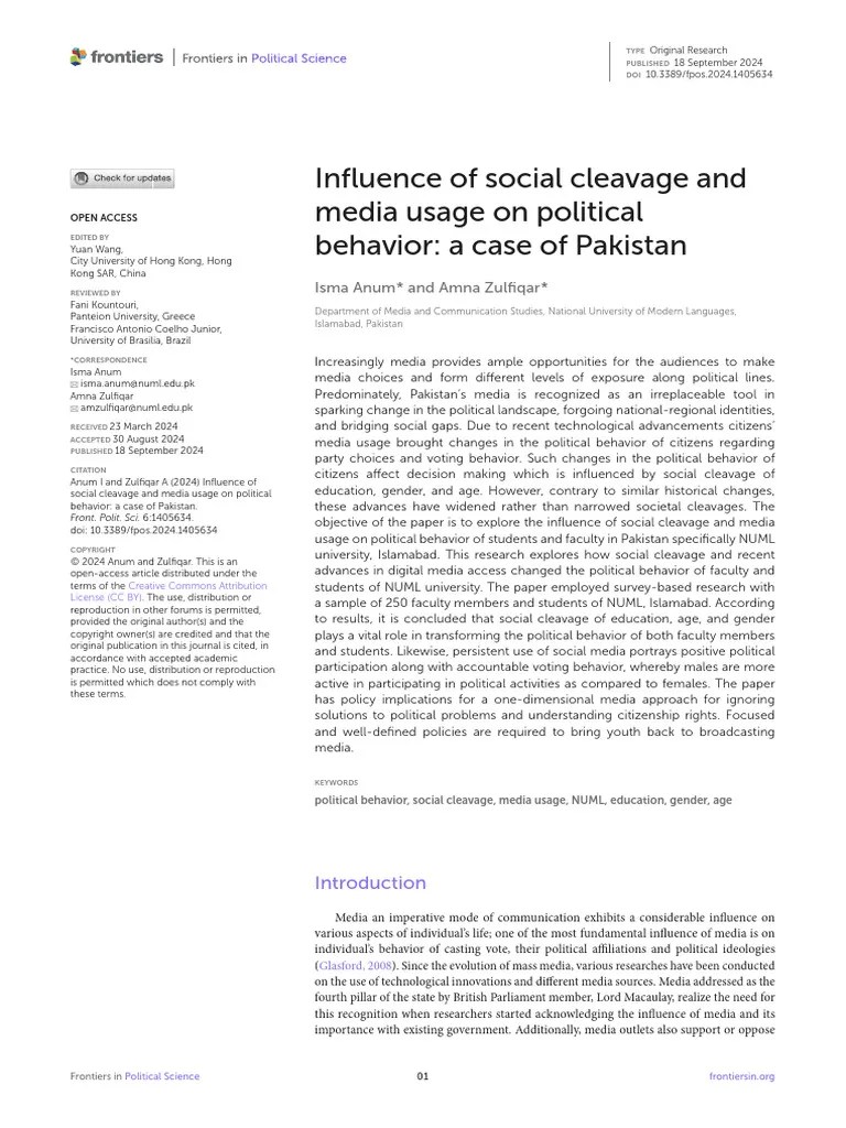 Influence of Social Cleavage and Media Usage PDF Multicollinearity