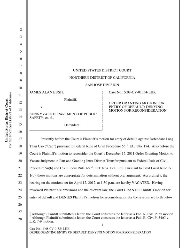 Order Granting Motion for Entry of Default Service Of Process