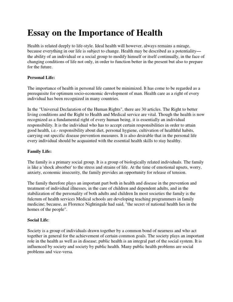 Essay on the Importance of Health Social Group Public Health