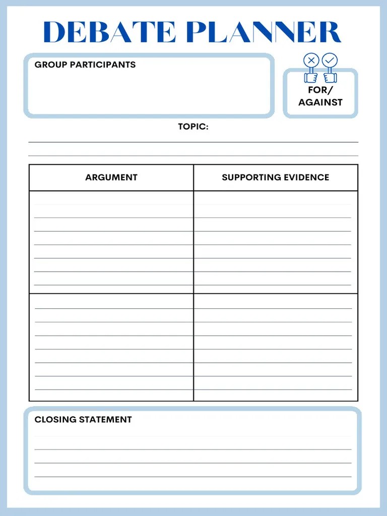 Blue Minimalist Debate Planner Pdf