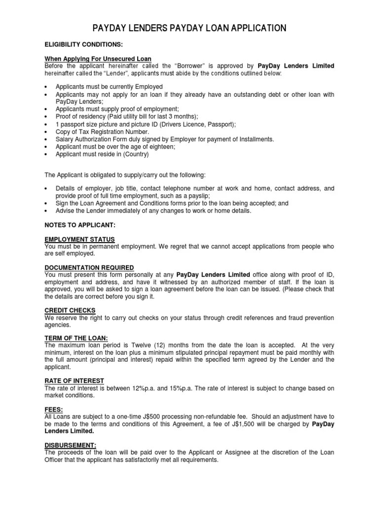 Sample Payday Loan Application Payday Loan Loans
