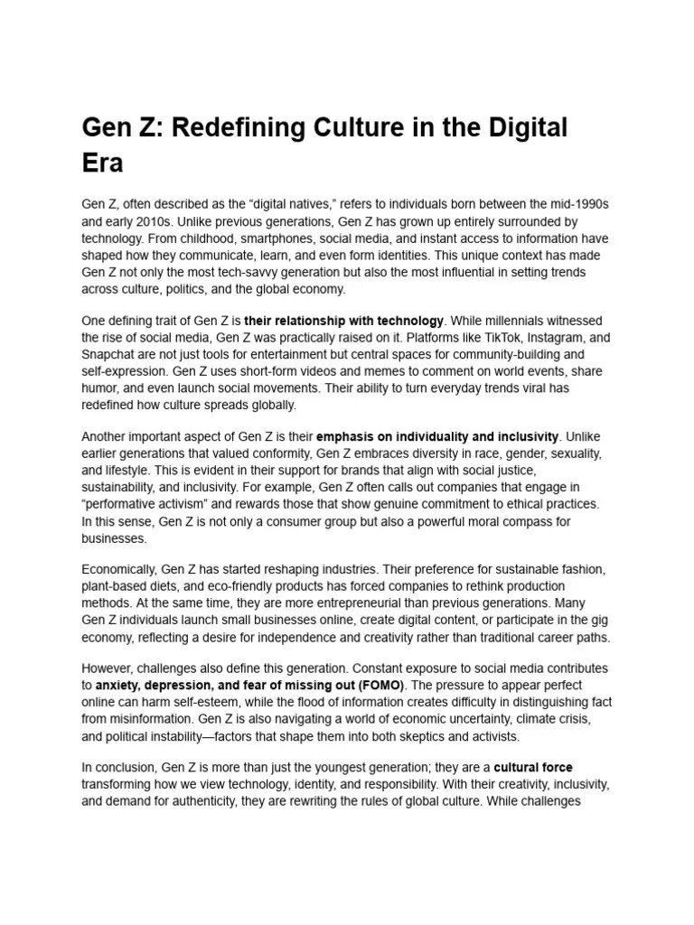 Gen Z Redefining Culture in The Digital Era PDF Social Media