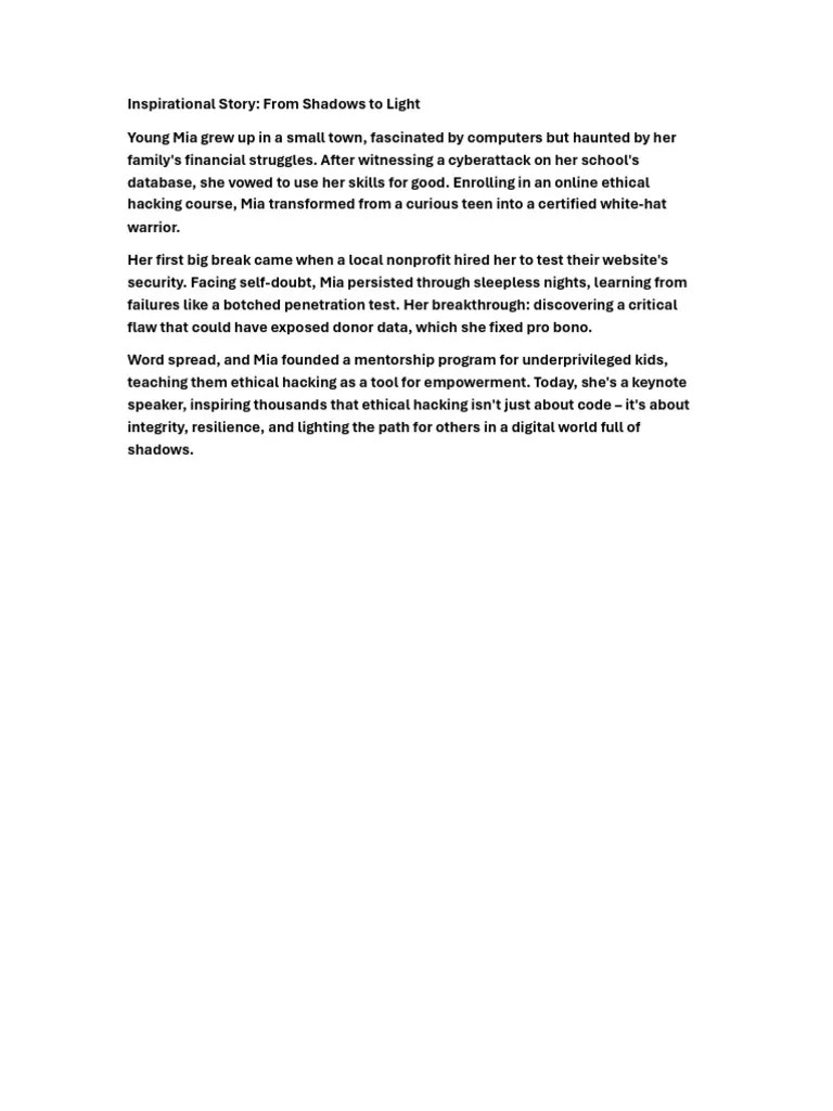 Inspirational Story From Shadows To Light PDF