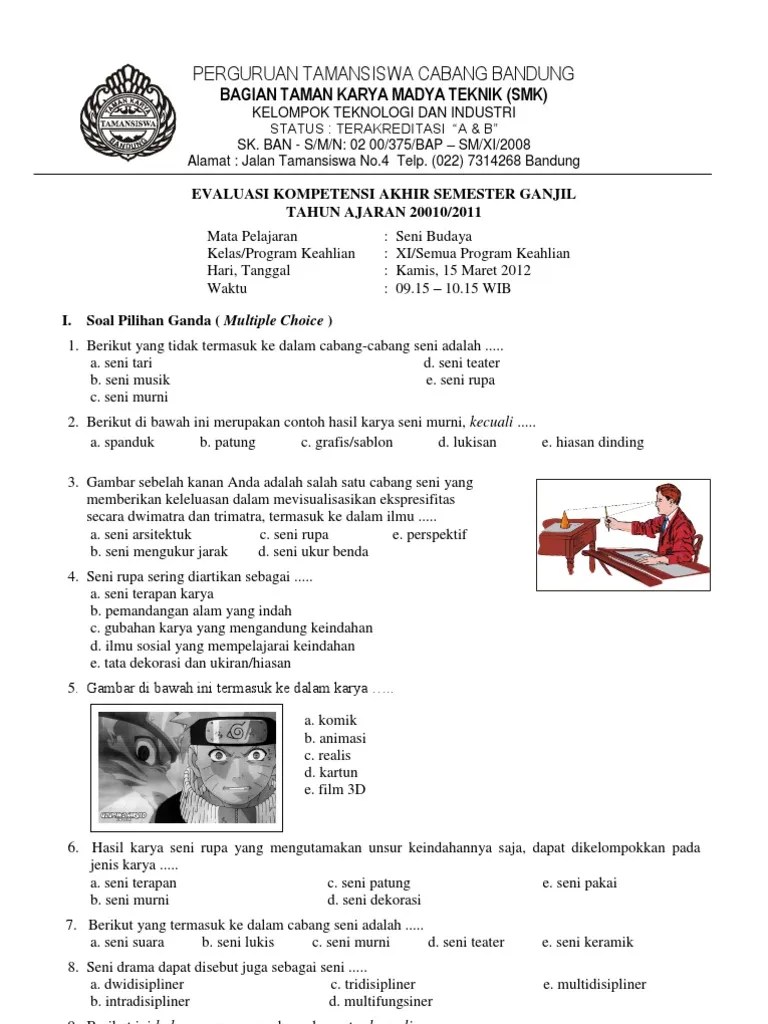 Soal Teater Kesenian Kelas 8pilihan Ganda Beserta