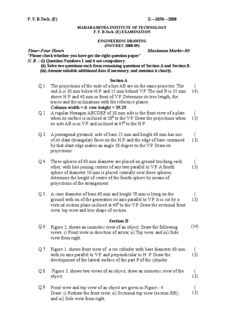 Engineering Drawing Solved Sample Question Paper
