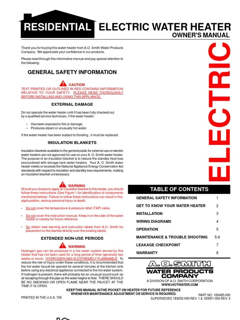 Electric Water Heater Owner Manual | Water Heating | Leak