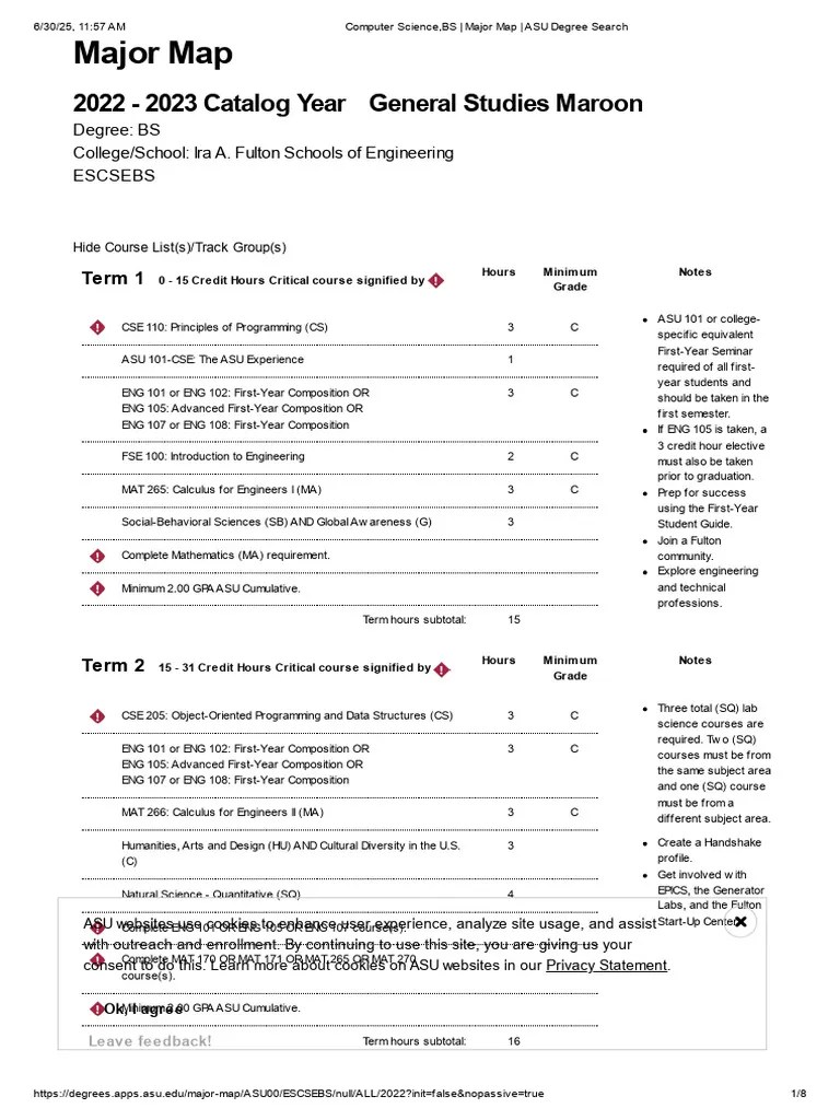 Asu Computer Science Major Map Pdf Electrical Engineering Statistics