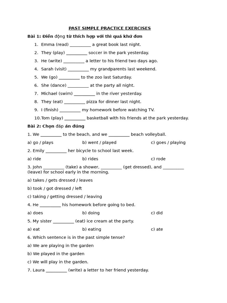 Past Simple Practice Exercises PDF