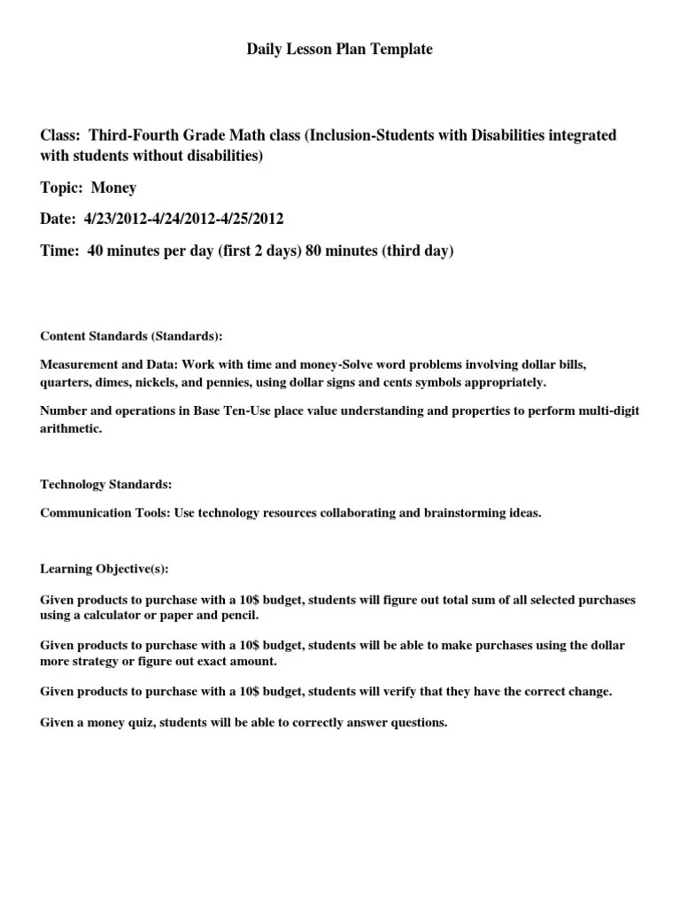 Daily Lesson Plan Template COMPLETE PDF Learning Styles Lesson Plan