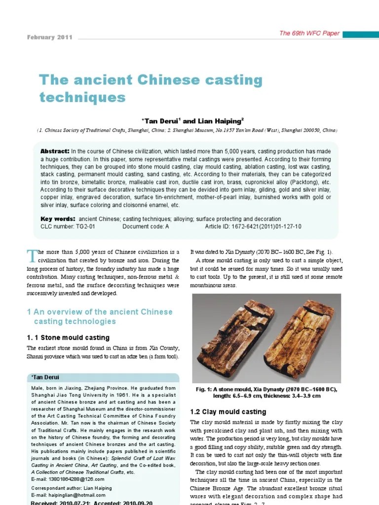 Ancient Chinese Bronze Casting Technique Cast Iron Bronze