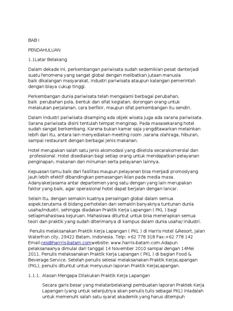 Contoh Laporan Pkl Perhotelan Food And Beverage Service Kumpulan