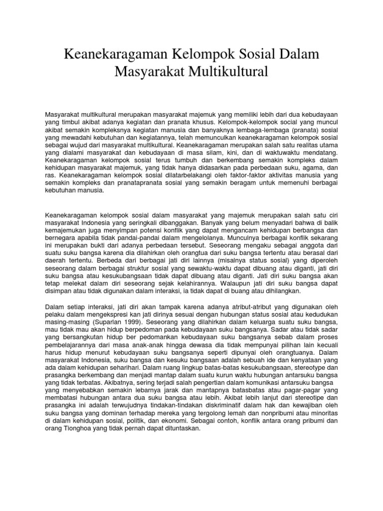 Keanekaragaman Kelompok Sosial Dalam Masyarakat Multikultural