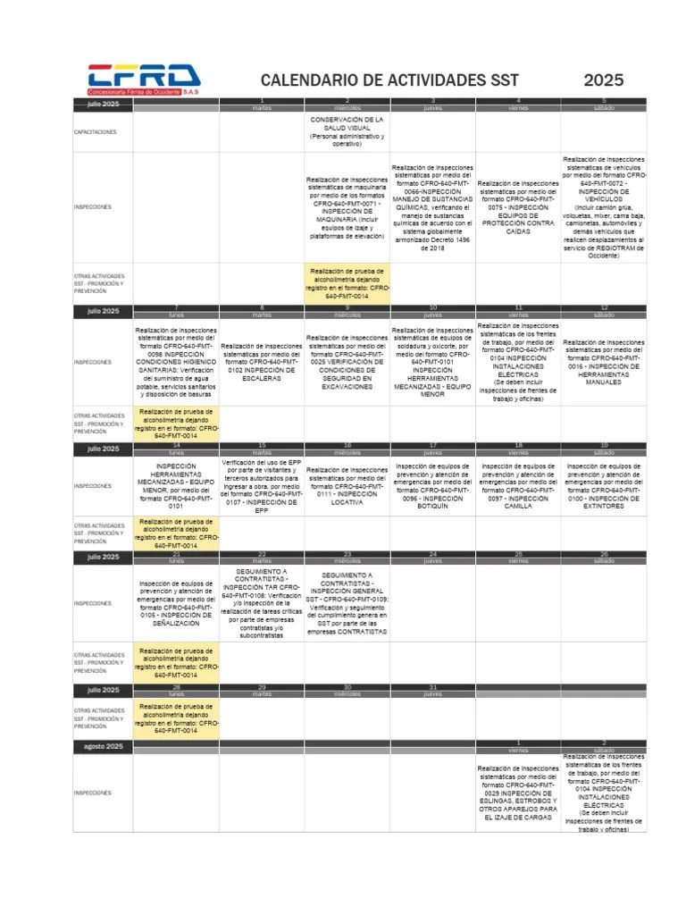 Calendario SST 2025 PDF