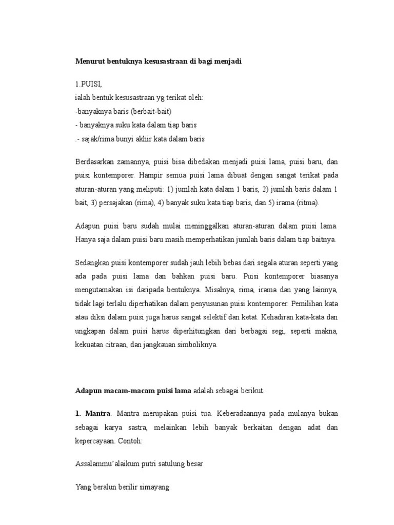 Contoh Puisi Lama Baru Modern Dan Kontemporer KT Puisi