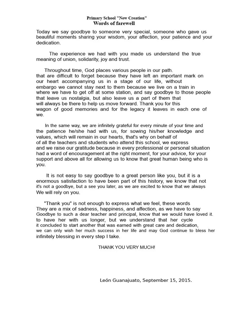 Farewell Tribute to a Beloved Teacher PDF