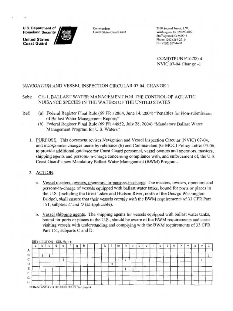 Ballast Water Exchange in USA Info NVIC_0704_Ch1 Water Transport Shipping