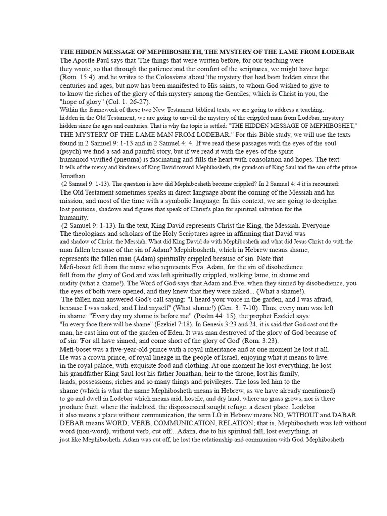 Unveiling Mephibosheth's Hidden Message PDF Jesus Satan