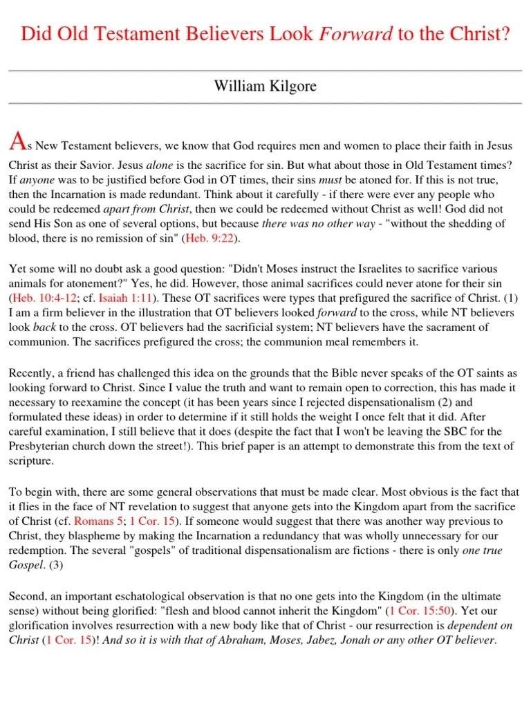 Did Old Testament Believers Look Forward to the Christ? Sacrifice
