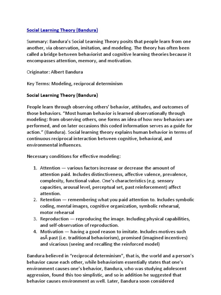 Social Learning Theory BANDURA Behaviorism Affect