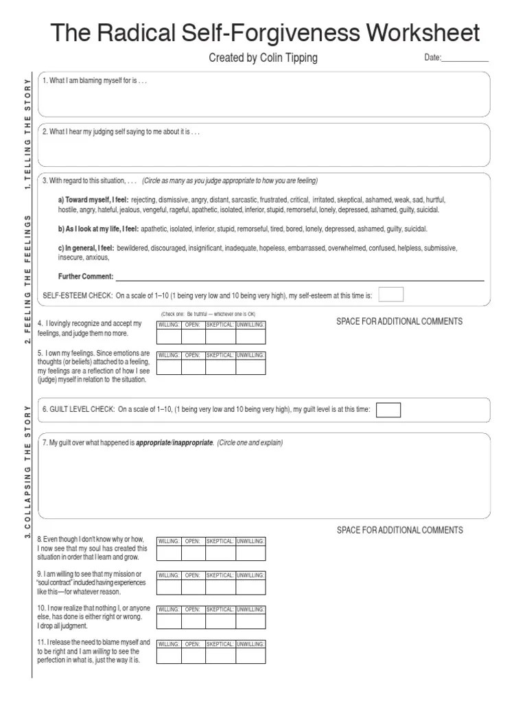 Radical Self-Forgiveness Worksheet | PDF | Forgiveness | Self Esteem