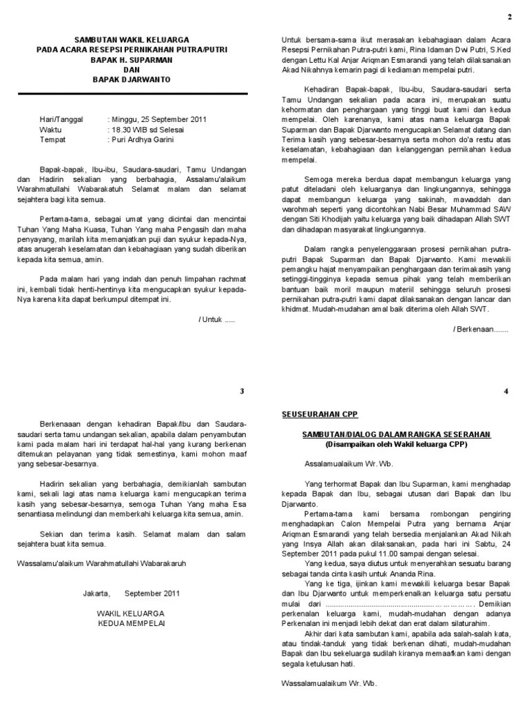 Setiap acara pasti memiliki susunan acara, termasuk dalam pernikahan #8. SAMBUTAN WAKIL KELUARGA
