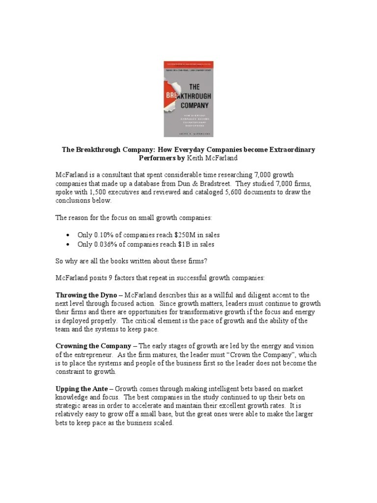 The Breakthrough Company McFarland PDF Strategic Management