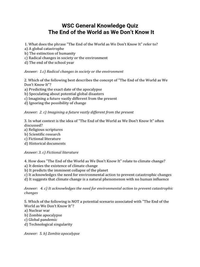 General Knowledge QuizThe End of The World As We Don't Know It PDF