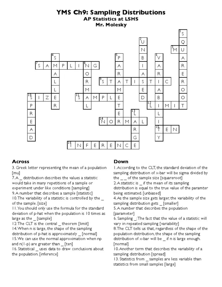 YMS Ch9 Sampling Distributions AP Statistics at LSHS Mr. Molesky PDF