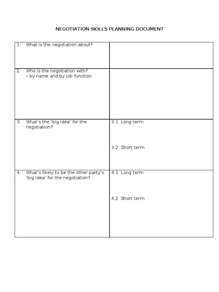 p02 Negotiation Planning Document Negotiation Cognition