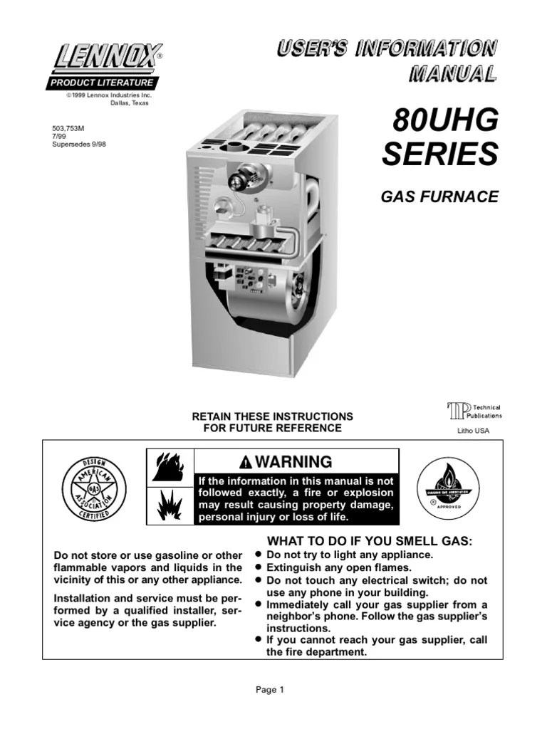 Lennox 80UHG Manual | PDF | Furnace | Thermostat