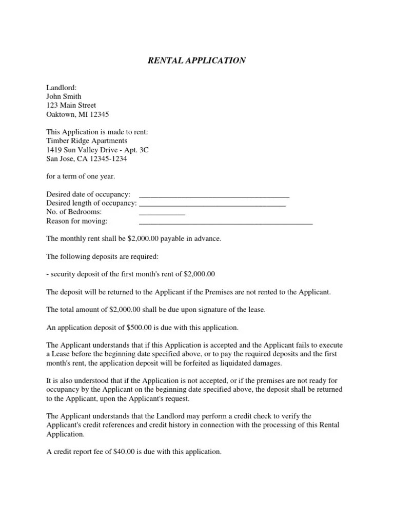 Rental Application Renting Landlord