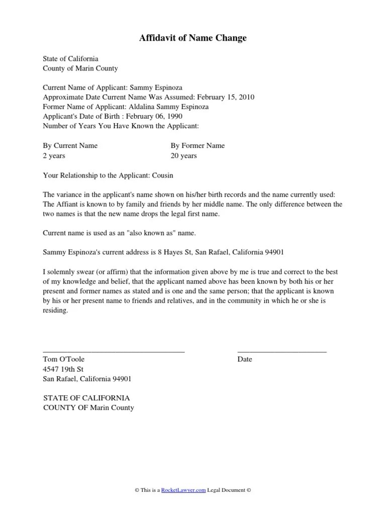 Affidavit of One and the Same