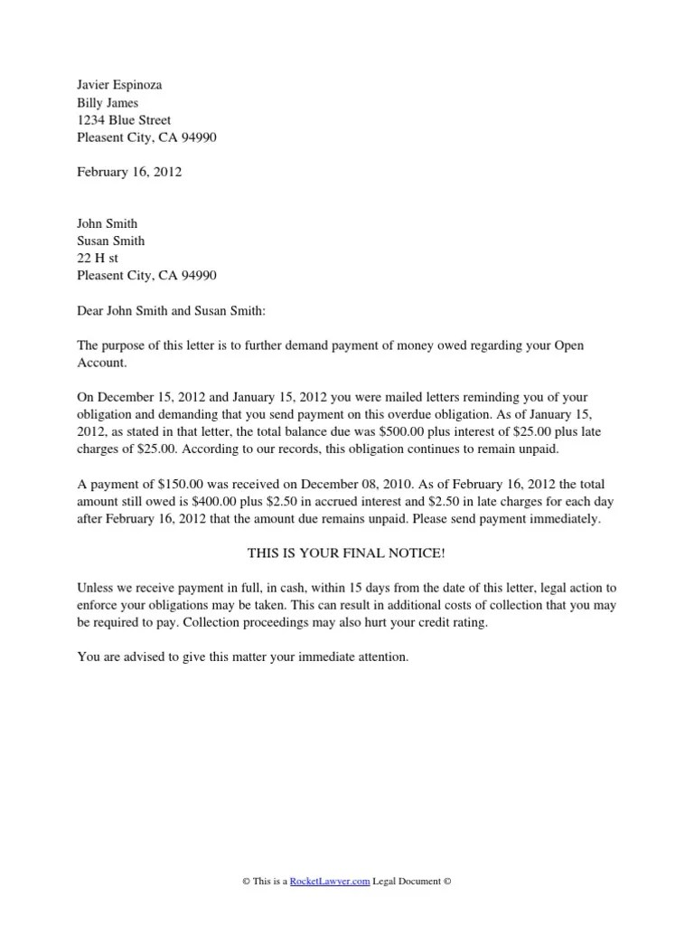 90Day Past Due Letter PDF Payments Interest