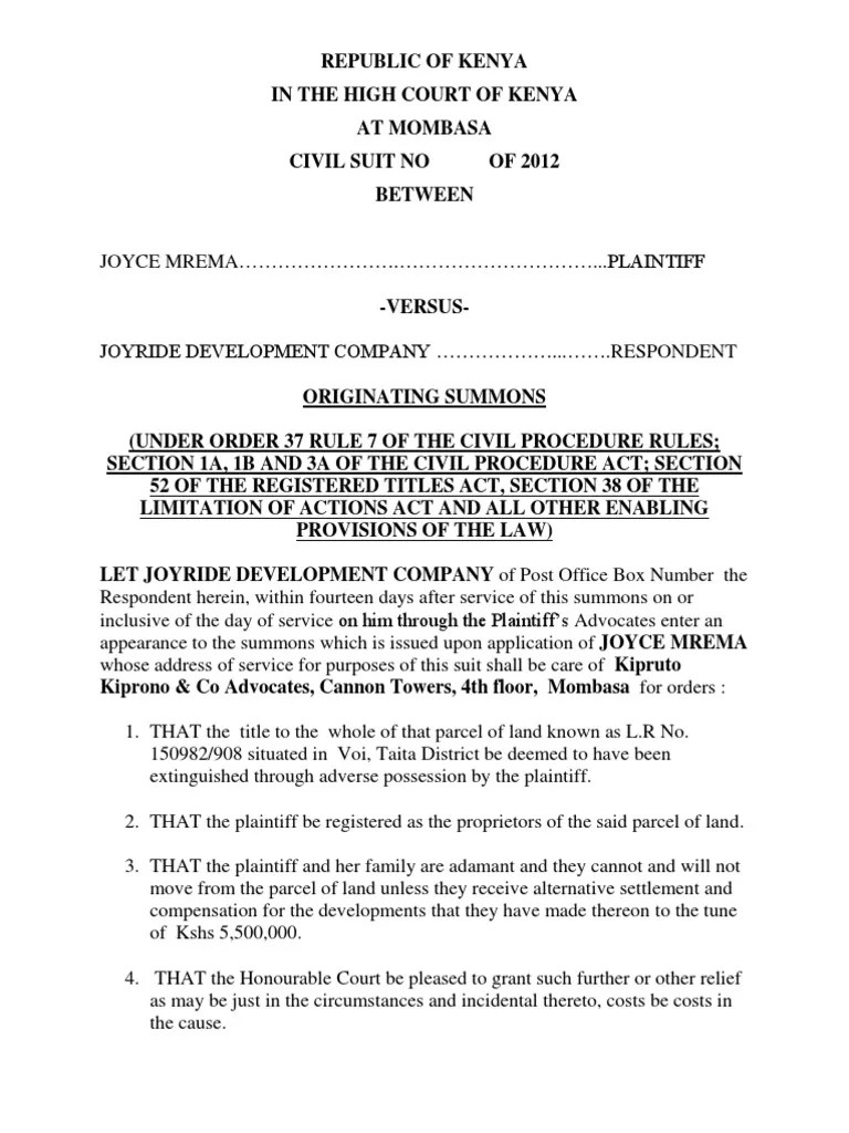 Originating Summons Summons Lawsuit