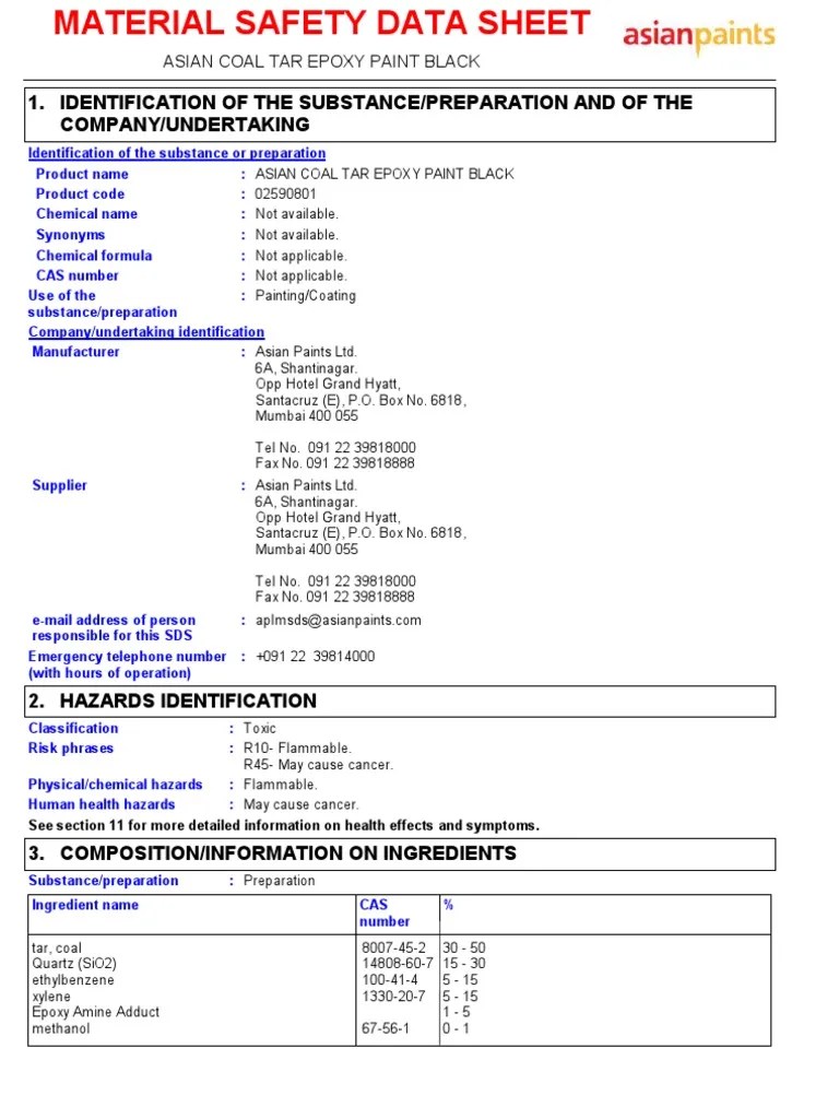 MSDS02590801 Asian Coal Tar Epoxy PDF Ventilation (Architecture